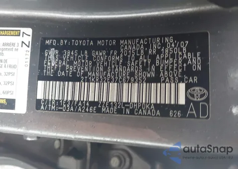 2007 Toyota Matrix from USA, damaged, VIN 2T1KR32E37C679352